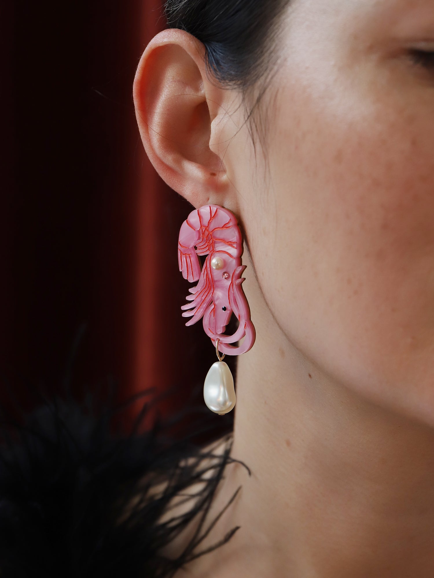 Shrimp Statement Earrings - Clip On